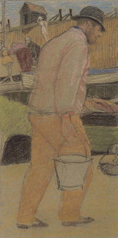 Joseph E.Southall Fisherman with Bucket,Southwold oil painting picture